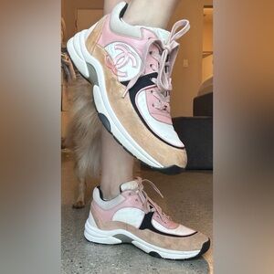 CHANEL NYLON LAMB SKIN SUEDE CALFSKIN CC SNEAKER